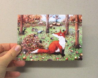 Postkarte Fuchs Wimmelbild mit Igel im Herbst Karte für den Jahreszeitentisch