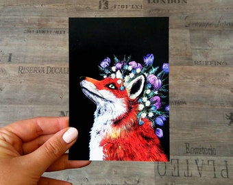 Postkarte "Fuchs mit Blumenkrone"