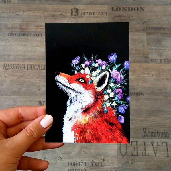 Postkarte "Fuchs mit Blumenkrone"