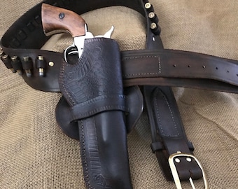 Unique Old Western Style Holster & Belt - Pictures showing a Right or Left Hand Draw
