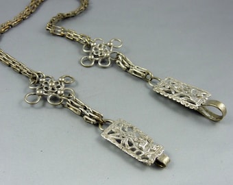 Chinese silver antique chain, Chinese apron holder,  ethnic tribal jewelry, Chinese minorities silver