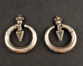 Old Yao silver earrings, Hill tribe silver from the golden triangle in SE Asia, tribal jewelry,  tribal ethnic earrings