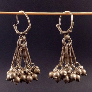 Indian tribal ethnic earrings, silver indian jewelry, jewellery from Himachal Pradesh, ethnic tribal jewelry, indian ethnic silver image 1