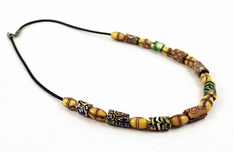 Millefiori venetian glass trade beads necklace, ethnic tribal beads from West Africa, Venice trade beads, African beads