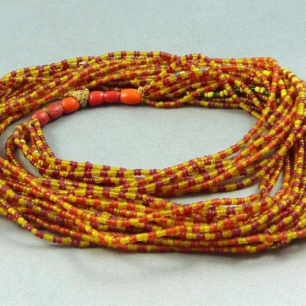 Bonda or Hill tribe glass beads necklace, NE India, ethnic tribal adornment, indian jewellery, old trade beads
