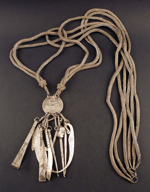 Big Silver Chinese Chatelaine Necklace 