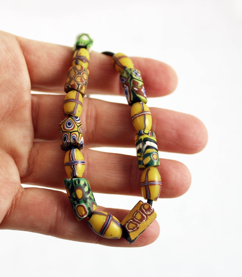 Millefiori venetian glass trade beads necklace, ethnic tribal beads from West Africa, Venice trade beads, African beads