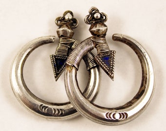 Old Yao silver earrings, Hill tribe silver from the golden triangle in SE Asia, tribal jewelry,  tribal ethnic earrings