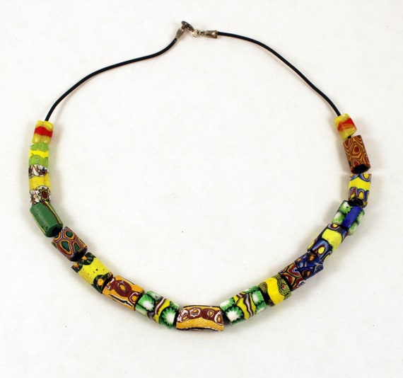 Millefiori venetian glass trade beads necklace, ethnic tribal beads from West Africa, Venice trade beads, African beads