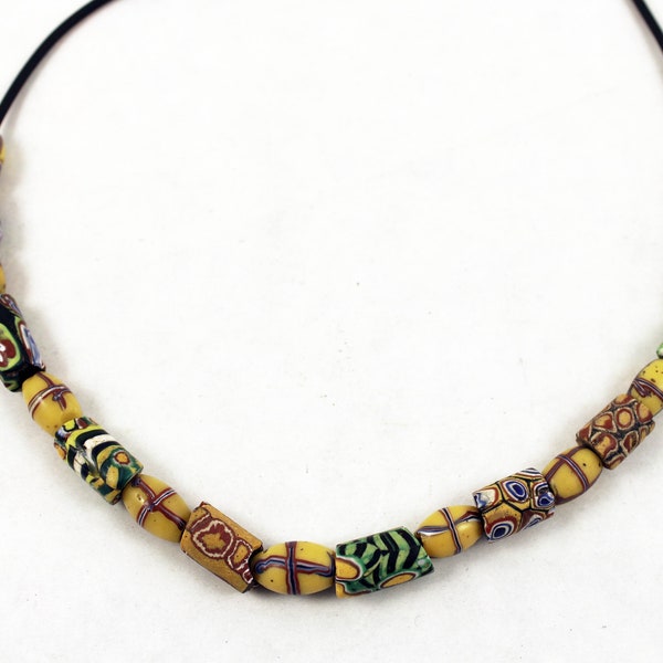 Millefiori venetian glass trade beads necklace, ethnic tribal beads from West Africa, Venice trade beads, African beads