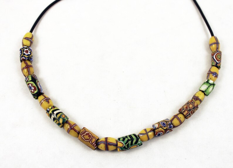 Millefiori venetian glass trade beads necklace, ethnic tribal beads from West Africa, Venice trade beads, African beads