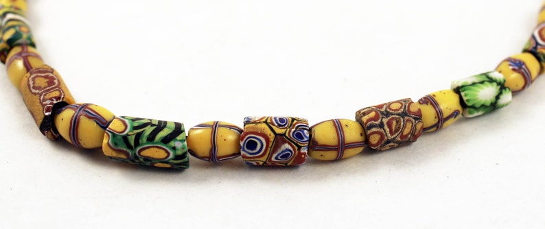 Millefiori venetian glass trade beads necklace, ethnic tribal beads from West Africa, Venice trade beads, African beads