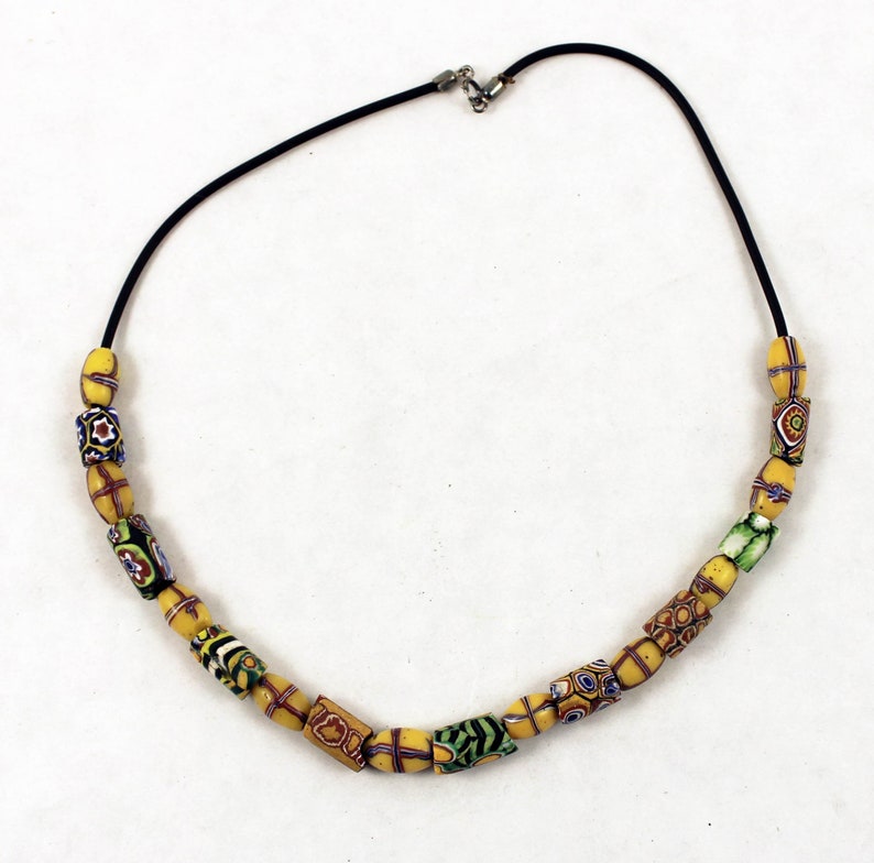 Millefiori venetian glass trade beads necklace, ethnic tribal beads from West Africa, Venice trade beads, African beads