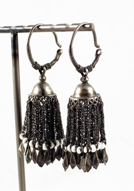 Silver old earrings from Rajasthan, India, Indian 