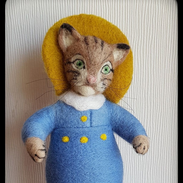 Tom Kitten, personnage de Beatrix Potter, Tom Kitten, figurine beatrix Potter, chat feutré à l’aiguille, sculpture douce, art de la fibre