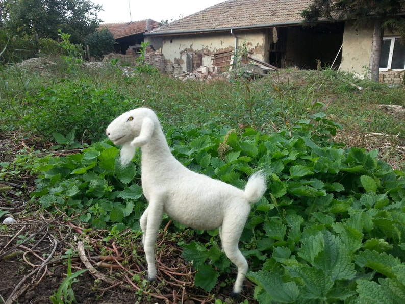 Needle felted Goat soft sculpture, white goat, pure wool goat image 7