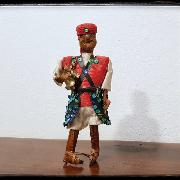 Vintage Moroccan folk art doll, Handmade leather Moroccan doll, water seller moroccan doll,