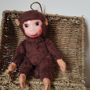 Vintage plush monkey, Plush, rubber face Schuco monkey, Stuffed vintage monkey toy