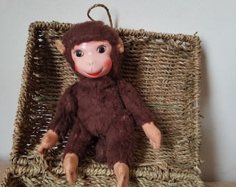 singe en peluche vintage, peluche, visage en caoutchouc singe Schuco, jouet de singe vintage rembourré