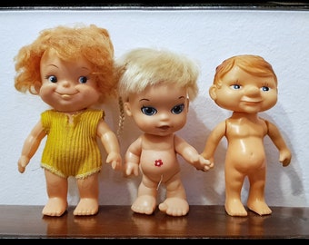 Set of 3 vintage rubber dolls, Happy horse doll, Famosa doll, dolls from 80-s