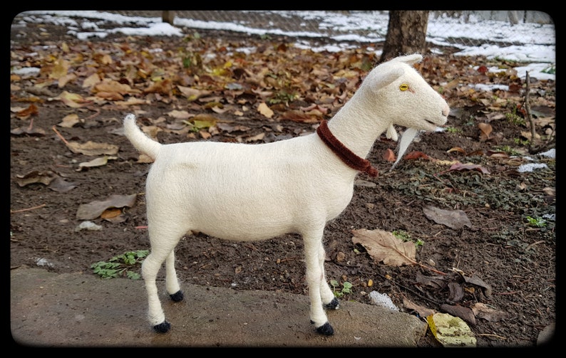 Needle felted Goat soft sculpture, white goat, pure wool goat image 2