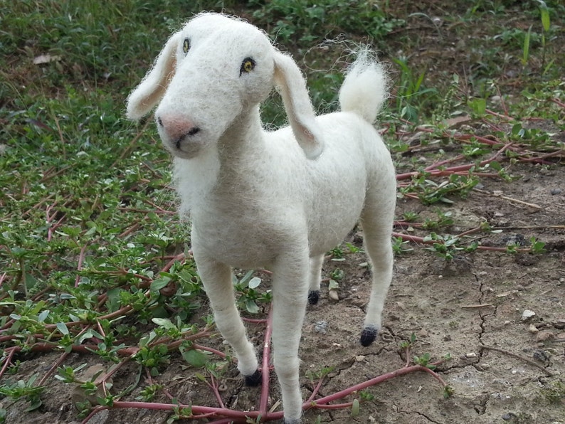 Needle felted Goat soft sculpture, white goat, pure wool goat image 4