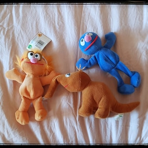 Sesame Street dolls, Lot of 3 Tyco toys collection, Sesame street toys, characters - Zoe, Grover, Snuffleupagus, Jim Henson character dolls