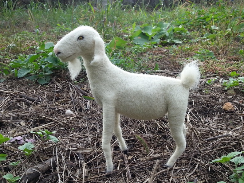 Needle felted Goat soft sculpture, white goat, pure wool goat image 8