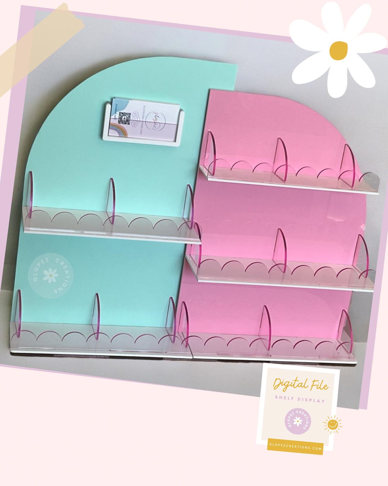 Pink File Stand DIGITAL FILE- Double Arch Display Stand With Dividers & Shelves ...