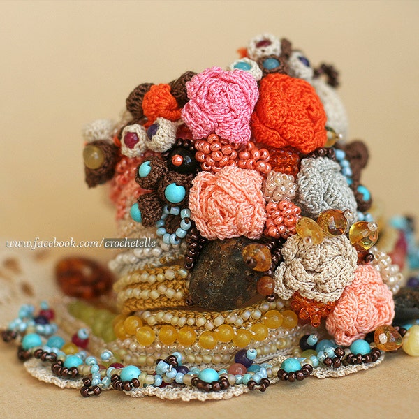 Amber and Roses - crocheted cuff