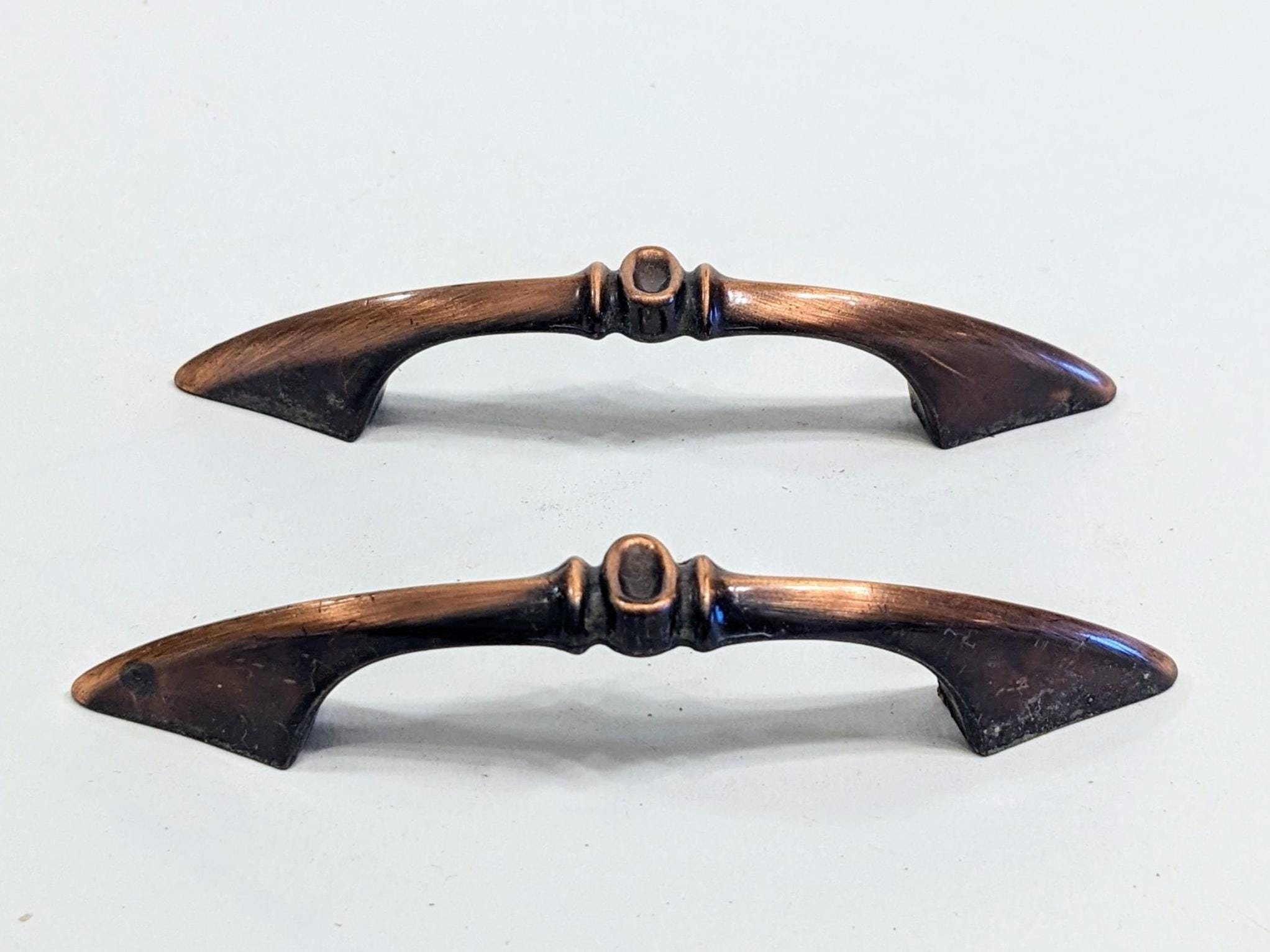 Set of 2 Matching Vintage Cabinet Arch Pulls with screws | 3" centers | Antique Copper