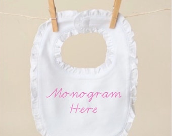 White Ruffle Baby Bib -Monogram Embroidery