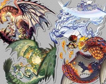 MHW Rathalos Rathian Kirin and Bazelgeuse 5 Inch Clear Vinyl sticker set