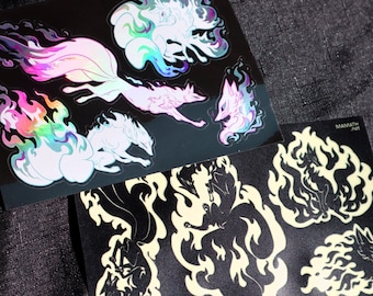 SPOOK Ghost Fox Sticker Sheet Set - Holographic / Glow in the Dark!