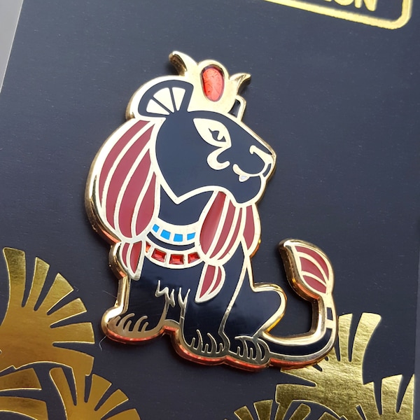 Tiny Pantheon SEKHMET ENAMEL PIN. Cute Ancient Egyptian Lioness Goddess Sachmis Hard Enamel Pin.