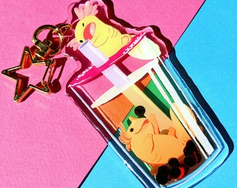 Bubble Tea Axolotl Acrylic Keychain