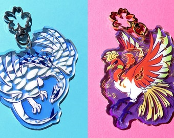 Ho-oh and Lugia Rainbow Holo Acrylic Keychains