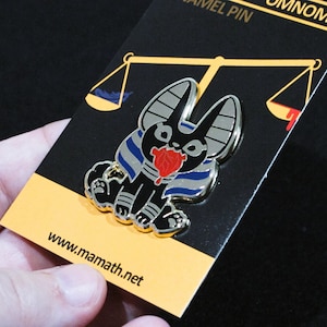 ANUBIS Jackal ENAMEL PIN. Anpu Ancient Egyptian Mythology Lapel Pin. Tiny Pantheon Jackal god with anatomical heart. image 3