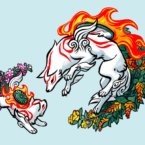 Amaterasu and Chibiterasu Okami Vinyl Stickers