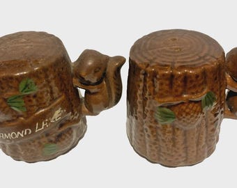 Vintage Ceramic Diamond Lake Squirrel Acorn Salt & Pepper Shakers Japan - 1970's
