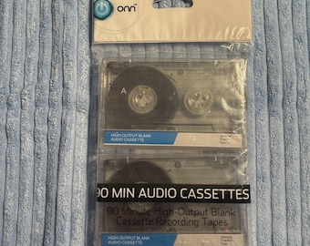 Nuevo paquete sellado de 2 cintas de casete de audio vírgenes Onn de 90 minutos.