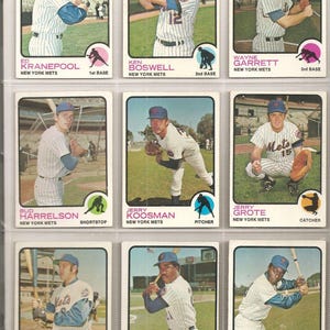 Lotto vintage di 9 carte da baseball Topps National League New York Mets - 1973