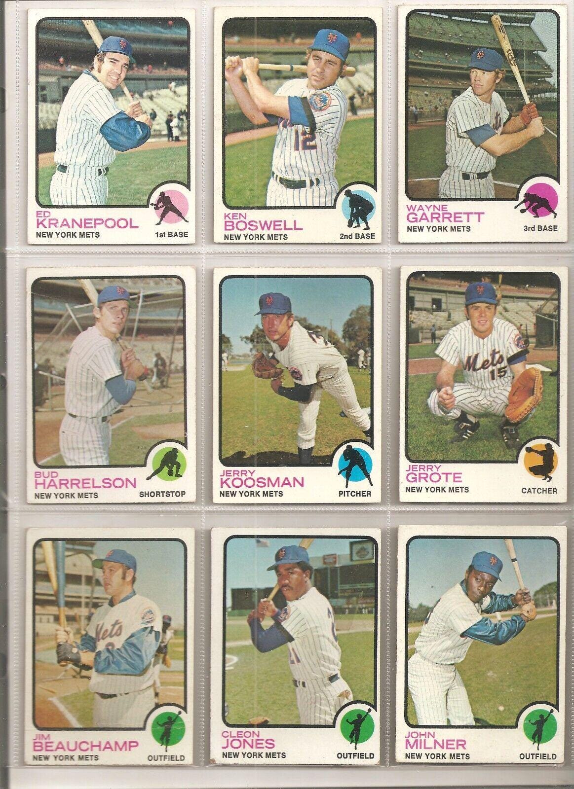 Vintage Lot of 9 Topps Baseball Cards National League New York Mets - 1973