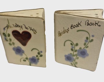 Vintage Pair of Bridal Cookbooks Gift Porcelain Salt & Pepper Shakers - 1970's