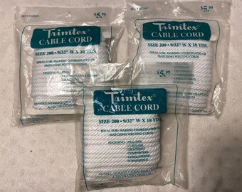 NOS Vintage Lot of 3 Trimtex Cable Cord Size 200 - 9/32 inch x 10 yards