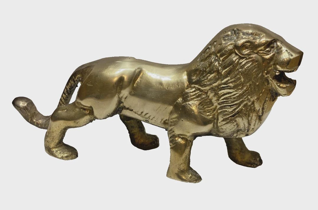Vintage Brass Roaring Lion Figurine Stature Paper Weight Shelf Art ...