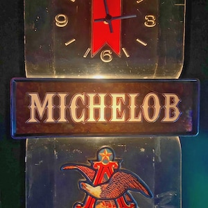 Enseigne publicitaire vintage Michelob avec horloge lumineuse - 1980