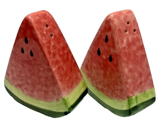 Vintage Ceramic Watermelon Slices Shakers Salt & Pepper - 1990's