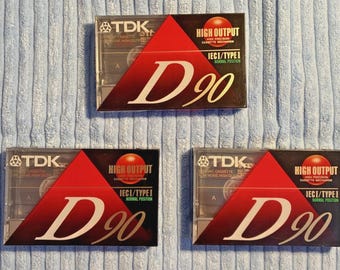 Lote de 3 cintas de casete de audio TDK D90 nuevas y selladas, de alta salida, tipo IECI I