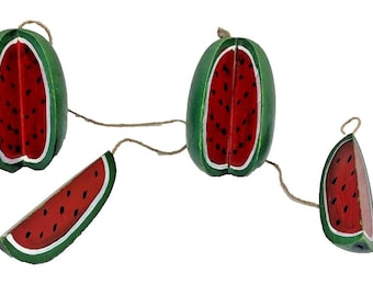 Set of 2 Hanging 2 Part Watermelon Wood Christmas Ornaments